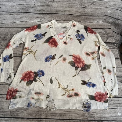 Show Me Your Mumu Mellow Cliffside Sweater Florence Floral S Distressed Ivory