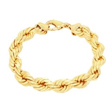 10K Yellow Gold 10mm Rope Diamond Cut Mens Wide Thick Chain Bracelet 8" 8.5" 9"