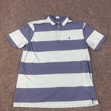 Johnnie-O Polo Shirt Mens Large Blue Light Blue Striped Hangin' Out Surf Logo