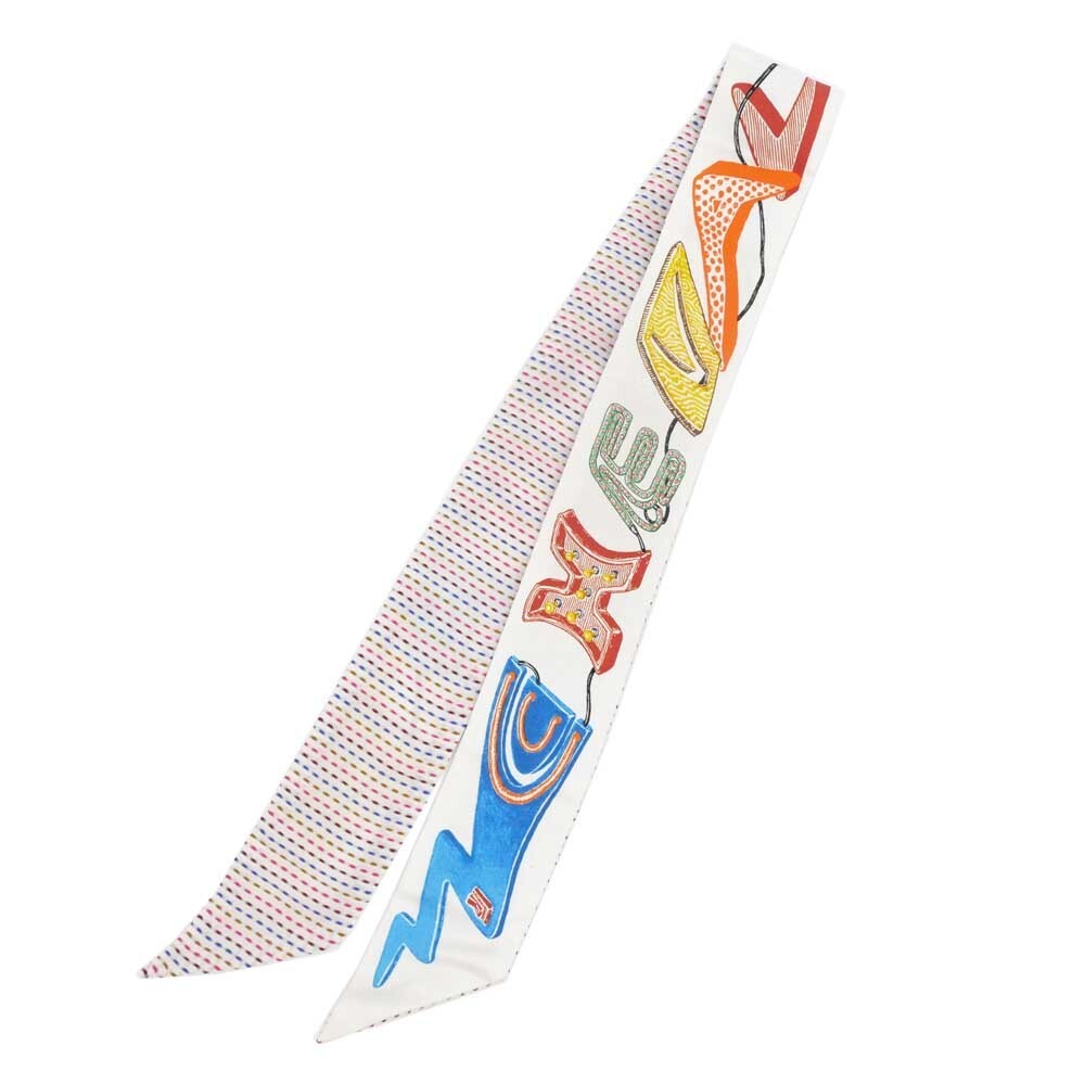 Hermes Twilly Kantha Chevaloscope White Silk Scarf 305793