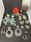 Vtg Costume Enamel Flower Faux Turquoise Jade Rhinestone Earrings Jewelry Lot