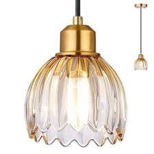 Amber Glass Pendant Light Vintage Hanging Lamp Adjustable Farmhouse Kitchen D...
