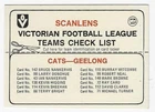1978 Scanlens VFL Checklist - GEELONG