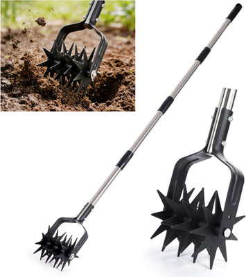 Rotary Cultivator Hand Tiller, 4-In-1 Manual Garden Cultivator with Rake Head, 5