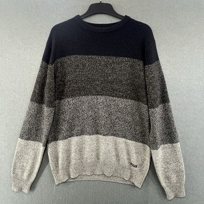 Striped Knit Jumper Size M Grey Black Men s Dadcore Wool Blend Threadbare