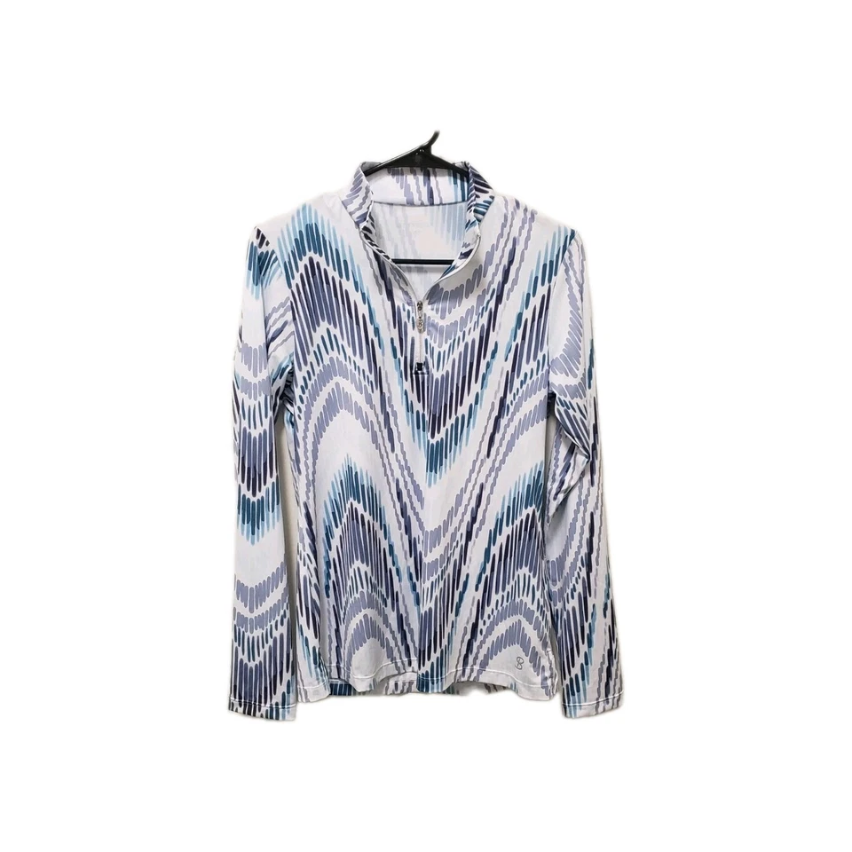 SOFIBELLA 1/4 Zip Golf /Tennis Activewear Long Sleeve Top White W/Pattern Size M - Image 4 of 4