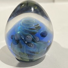 Seegers Fein 2002 Art Glass Galaxy Nebula Blue Green Swirl Paperweight