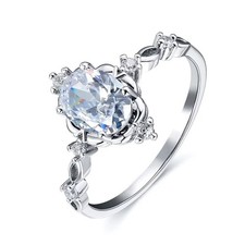Golden Silver Opal Oval Stone Engagement Ring Women Blue Green Purple Crystal