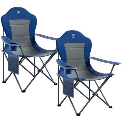Folding Camping Chair 2 Pack High Back Padded Oversized Sturdy Steel Grey