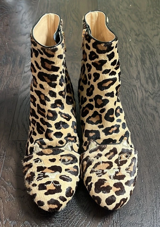Charlotte Olympia Leopard Kitten Zip-up Ankle Boots Size 39.5 - Image 2 of 4