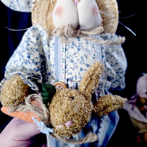 Vintage Mr & Mrs Bunny Rabbit Plush Stuffed Country Dressed 16" Sitters Easter - Picture 14 of 24