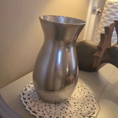 LIBBEY SILVER OVERLAY VASE GLASS - MIRROR EFFECT POLISH GREAT FIND 8'' TALL 