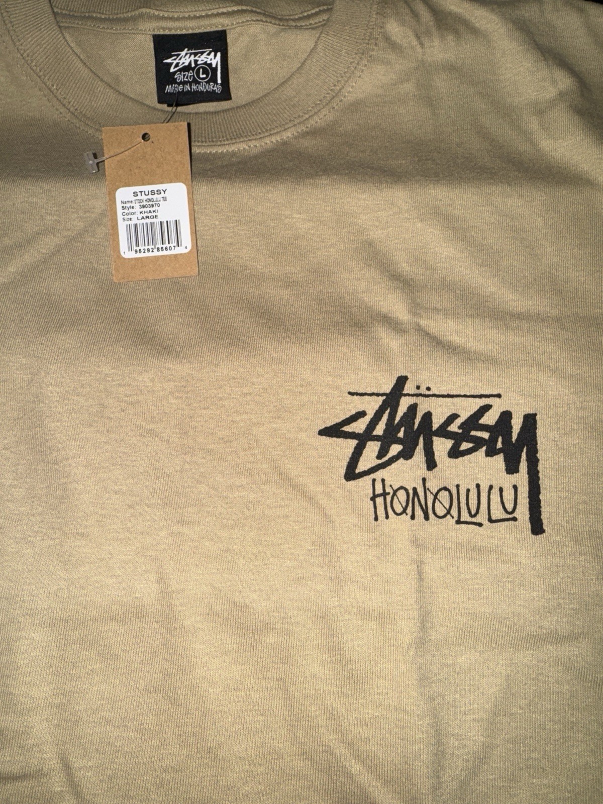 Stussy Honolulu Exclusive Chapter T-Shirt Khaki Rare Color— Size Adult Large thumbnail 2