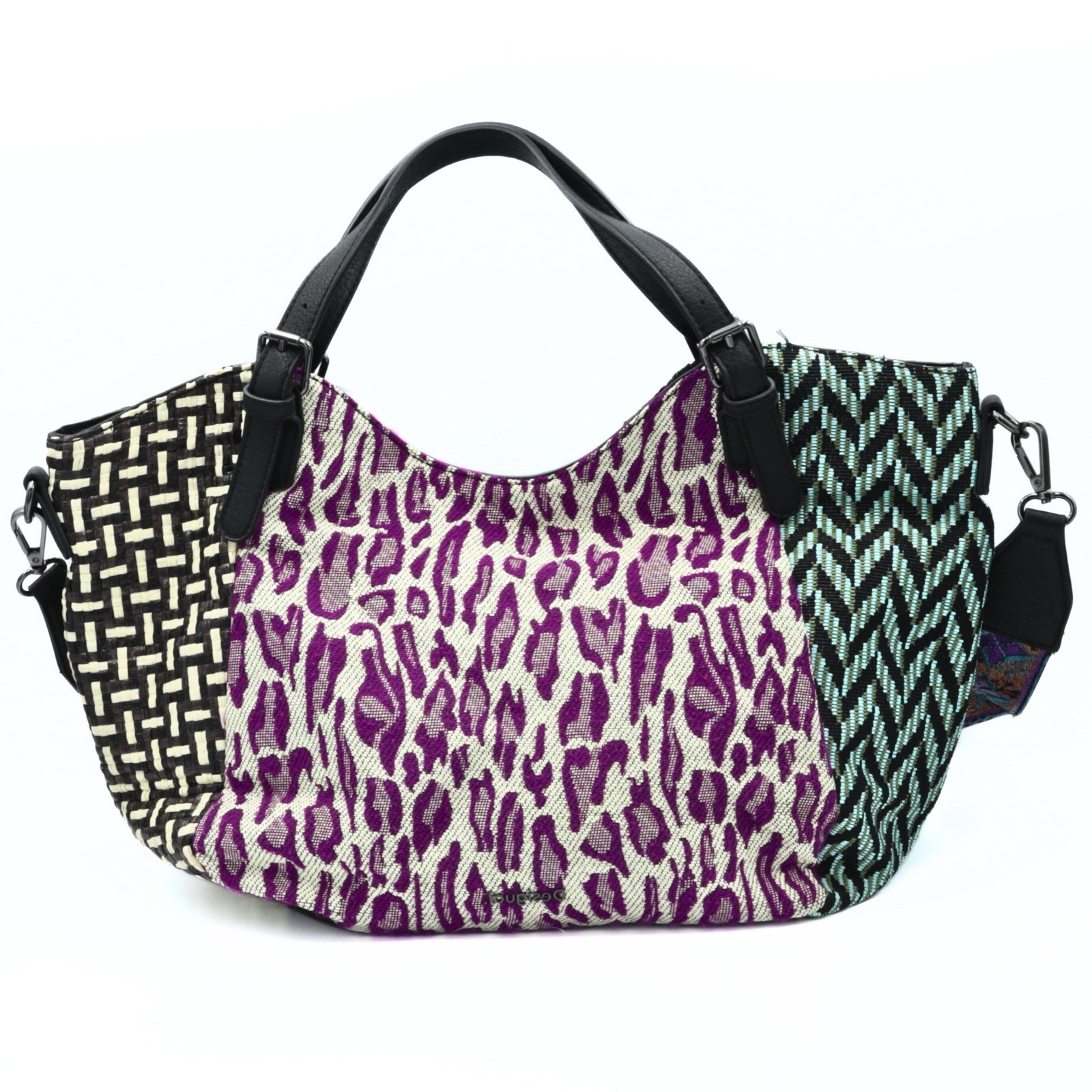 Desigual Large Patchwork Handbag Embroidered Text… - image 4