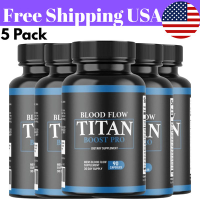 Blood Flow Titan Boost Pro Mens Blood Flow Supplement - 90 Capsules 5 Pack US
