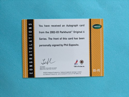2002-03 Parkhurst. Original 6 Series. Phil Esposito auto . SP !! - Picture 2 of 2