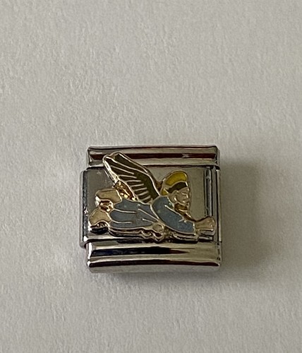 Flying Angel - Male With Blue Gown & Halo - 9mm Italian Charm Link For Bracelet - Picture 2 of 5