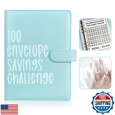 POUYRBA 100 Envelope Challenge Binder, Leather 52 Week Money Saving Challenge