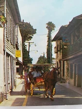 C 1960 Horse Drawn Carriage on Quaint Old St George St Augustine FL Postcard