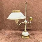 Student Oil Lamp 25” Toleware Bouillotte Piano Organ Banker White ivory gold Lg