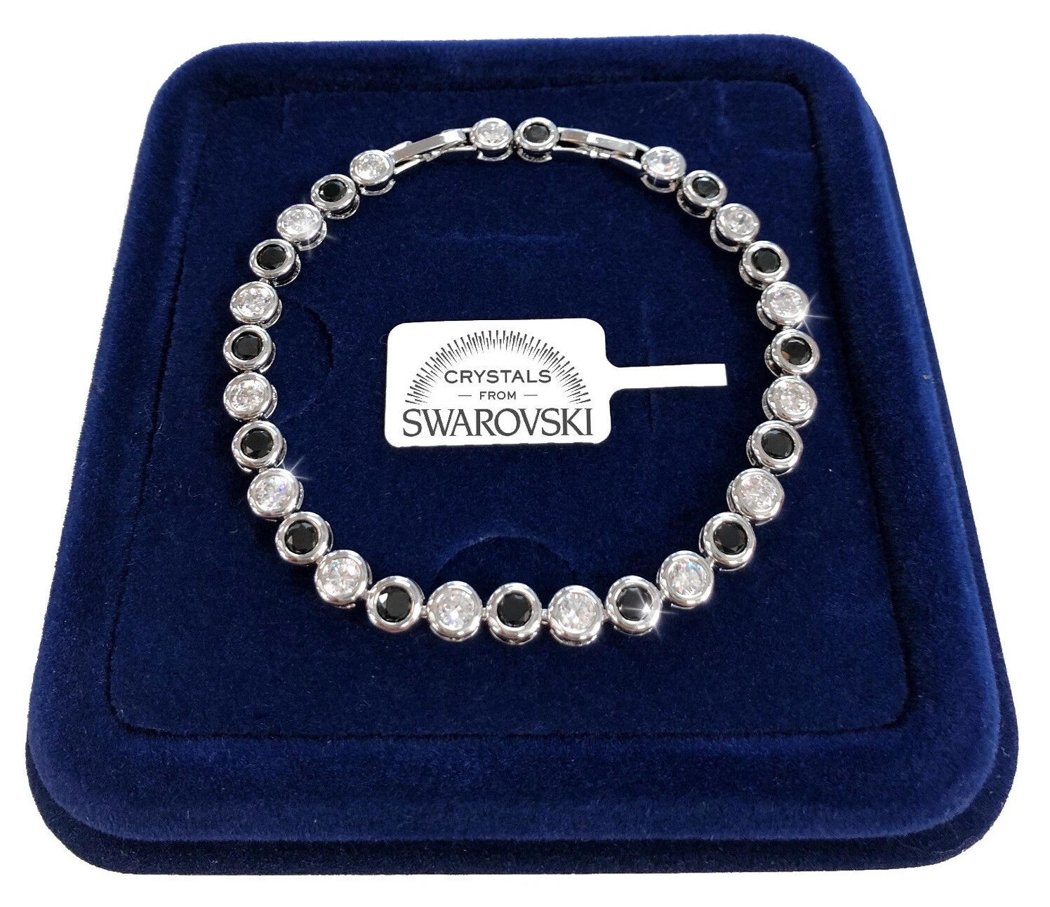 Braccialetto Tennis Palline Donna,pl.oro Bianco 18k con cristalli Swarovski Nero - Foto 1 di 1