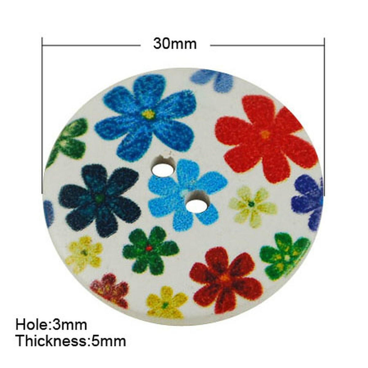 50 Stück Runde Holzknöpfe, 30 Mm, Bunt Mit Blumenmuster – 4-Loch, Für Nähen, Basteln & Deko
