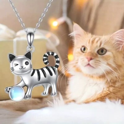 Playful Cat With Ball Pendant Necklace White Golden Plating Cat Lover Gift