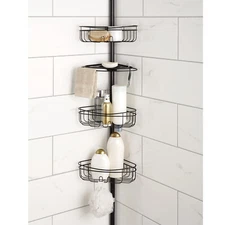 4 Tier Steel Tension Pole Shower Caddy with 3 Baskets&Soap Tray Shelf Bathroom