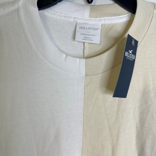 Hollister Tee Shirt Men's Size S Beige/White 2 Color Split Sewn Oversized Fit - Picture 7 of 12