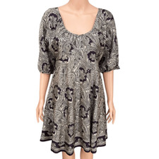 Nine West Dress Purple & Cream Midi 100% Silk Scoop Neck 3/4 Sleeve lined size 4