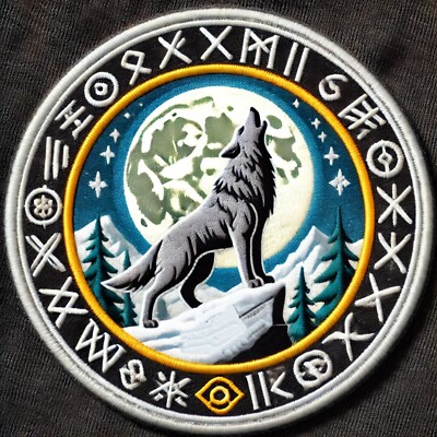 Howling Wolf under a Moonlit Sky Patch - Iron-On Applique Moon Stars Mountains