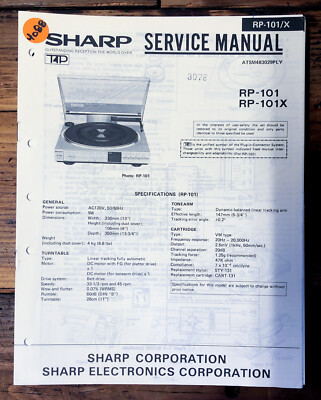 Sharp RP-101 RP-101X Record Player / Turntable Service Manual *Original ...