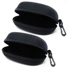 2-Pack Sunglasses Hard Case Eye Glasses Black Clam Shell Zipper With Hook