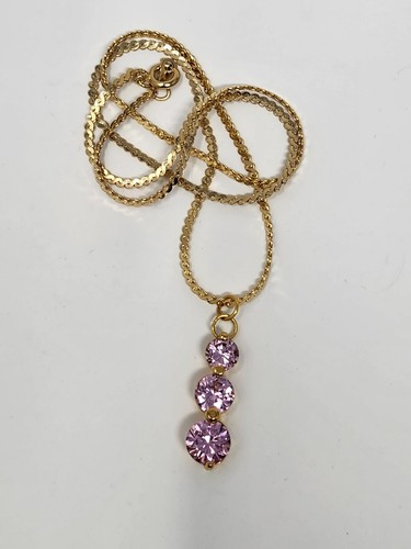 Rosa CZ Zirkonia dreifach Tropfen Anhänger Kette Halskette goldfarben 18" funkelnd! - Bild 3 von 9