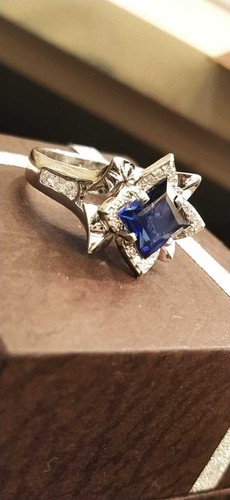 Pave 3,87 Cts Tondo Brillante Taglio Diamante Zaffiro Cocktail Anello In 14K Oro - Foto 6 di 12