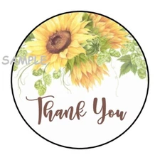30 PRETTY SUNFLOWER THANK YOU ENVELOPE SEALS LABELS STICKERS 1.5" ROUND