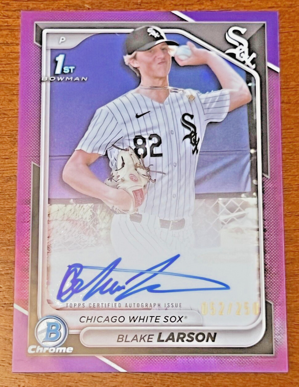 2024 Bowman Draft Chrome 1st BLAKE LARSON Purple Auto 52 /250 White Sox