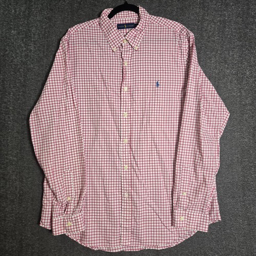 Ralph Lauren Polo Button Up Checked Mens Shirt Size XL Pink and White - Picture 2 of 10