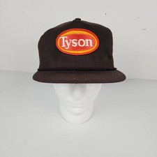 Vintage Tyson USA Made Patch Trucker Hat Strap Back Adjustable Mesh -Brown