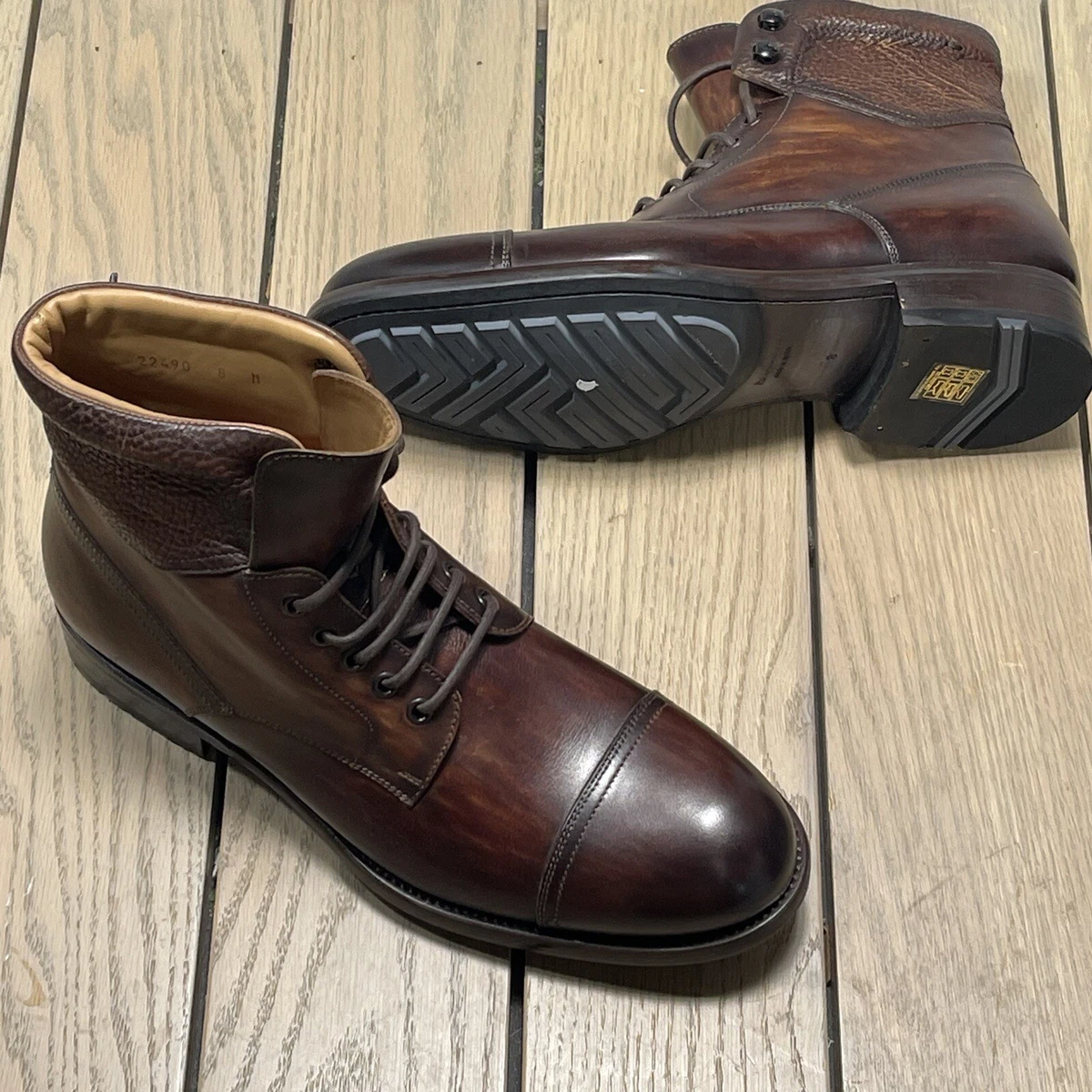 Magnanni Peyton II Cognac Leather Derby Cap Toe Boots Men s Sz 8 M