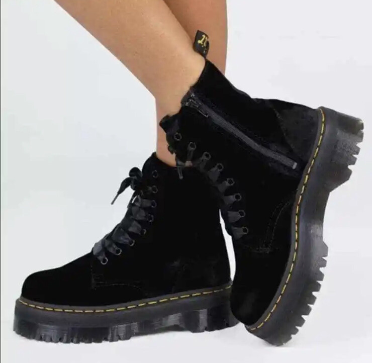 Dr Martens Jadon 8-Eye Side Zip Velvet Platform Boots- Black Dr Martens Jadon 8-Eye Side Zip Velvet Platform Boots- Black