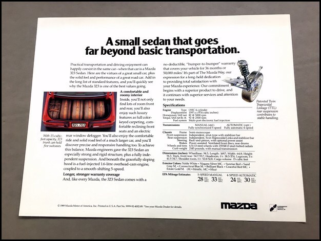 1989 Mazda 323 Sedan Original 1-page Factory Car Brochure Leaflet