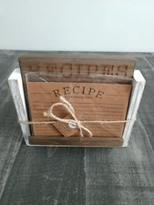 Mud Pie Home White Washed Recipe Card Wood Swivled Holder Kitchen Farmhouse 