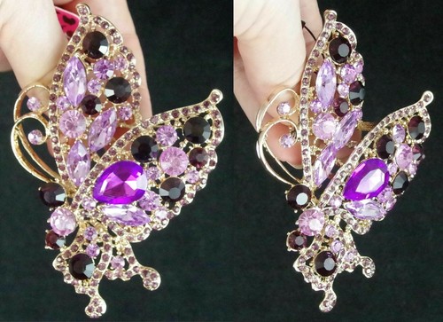 HUGE 3.75" NEW BETSEY JOHNSON PURPLE RHINESTONE BUTTERFLY BROOCH PENDANT COMBO - Picture 4 of 12