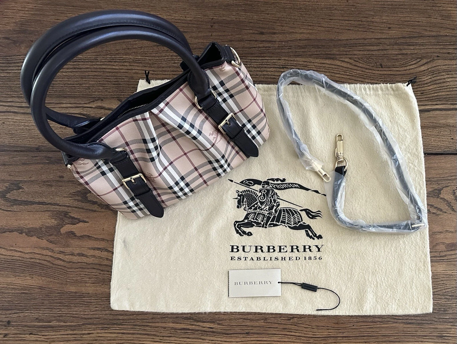 Burberry — Burberry Northfield Convertible Tote Haymarket Coated Canvas Small