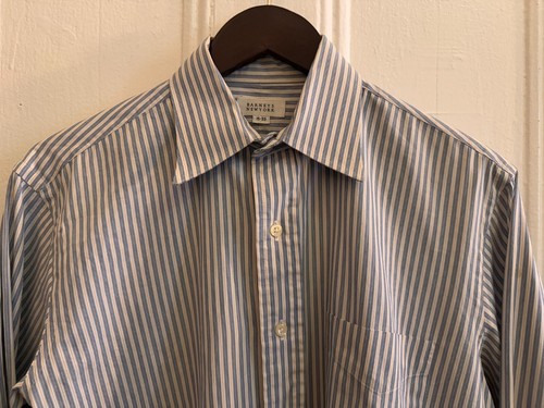 Barneys New York Dress Shirt 15/30 Vintage Blue White Stripe Pinpoint Oxford M