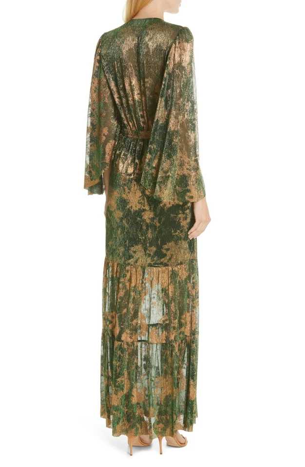 BA&SH Vert Green Bronze Metallic VIANCA Grecian V-Neck Maxi Dress 3 10 US LARGE - Image 3 of 4