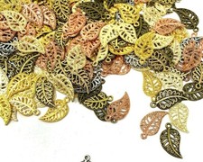 10 Leaf Charms Antiqued Silver Gold Leaves Pendants Nature Tree 19mm Jewelry