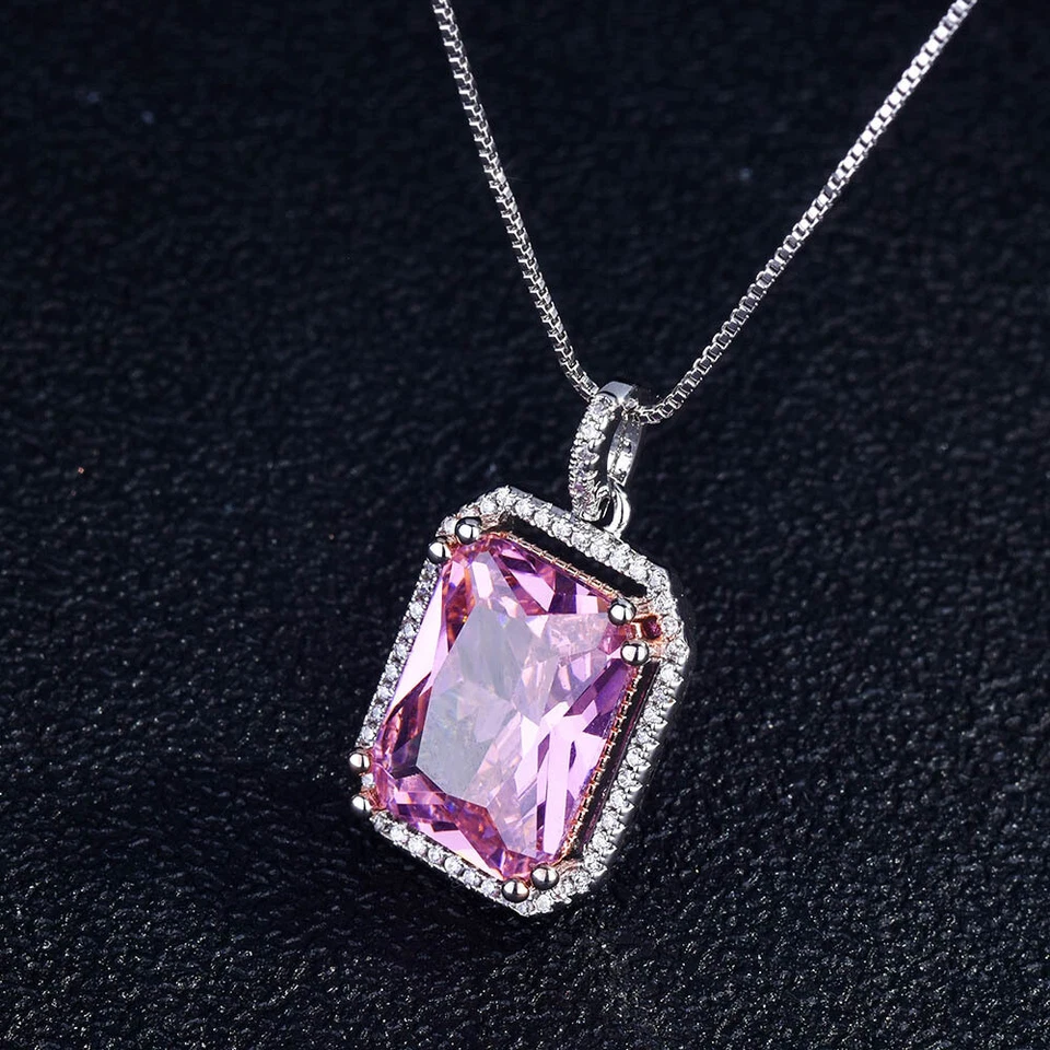 全新 大宝石 长方形 粉色 Kunzite 宝石 银色 女式项链吊坠 — 第 4/4 张图片