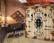 3D Red Brick A4042 Barber Shop Photo Curtain Window Blockout Fabric Amy 2023